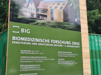 Baufortschritt beim Projekt „Adaptierung und Zubau Biomedizin Hahnhof“